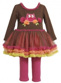 Bonnie Jean Girls 2-6X Owl Appliqued Tutu Legging Set, Brown, 2T Bonnie Jean Girls 2-6X Owl Appliqued Tutu Legging Set, Brown, 2T