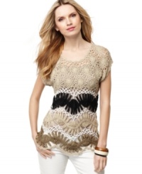 Make your outfit instantly cooler with Fever's crochet sweater. Layer it with neutral colors or with brights for extra pop! Make your outfit instantly cooler with Fever's crochet sweater. Layer it with neutral colors or with brights for extra pop!
