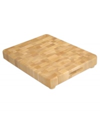 The ultimate chopping block. This beautifully crafted cutting board handles everyday slicing and dicing with ease thanks to natural end-grain wood that's sure to resist chips and nicks for years to come. One-year warranty. The ultimate chopping block. This beautifully crafted cutting board handles everyday slicing and dicing with ease thanks to natural end-grain wood that's sure to resist chips and nicks for years to come. One-year warranty.
