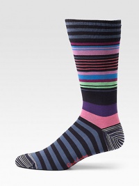 A soft blend of Peruvian pima cotton meets energizing stripes.Mid-calf height70% pima cotton/29% nylon/1% Lycra®Machine washImported A soft blend of Peruvian pima cotton meets energizing stripes.Mid-calf height70% pima cotton/29% nylon/1% Lycra®Machine washImported