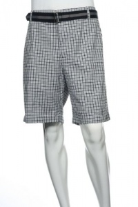 Club Room Checks (Small) Grey/Black (grey, black and white) Flat Front Walking Shorts