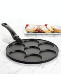 Perfectly circular for the perfect portion-this silver dollar pan makes 7 mini pancakes with little to mess. Simply pour the batter on the nonstick heavy cast aluminum pan and enjoy delicate, thin treats in no time at all. 10-year warranty. Perfectly circular for the perfect portion-this silver dollar pan makes 7 mini pancakes with little to mess. Simply pour the batter on the nonstick heavy cast aluminum pan and enjoy delicate, thin treats in no time at all. 10-year warranty.