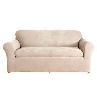 Sure Fit Stretch Suede 3-Piece Loveseat Slipcover, Taupe Sure Fit Stretch Suede 3-Piece Loveseat Slipcover, Taupe