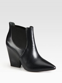 A sculpted heel elevates this point toe silhouette of ultra-soft leather. Stacked heel, 3½ (90mm)Leather upper with side elastic goresPull-on stylePoint toeLeather lining and solePadded insoleImported A sculpted heel elevates this point toe silhouette of ultra-soft leather. Stacked heel, 3½ (90mm)Leather upper with side elastic goresPull-on stylePoint toeLeather lining and solePadded insoleImported