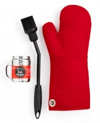 Meet summer's best friend! The essentials you need to prep and present your signature BBQ, this set outfits you in a durable, protective oven mitt that has a sewn-in grease barrier; equips you with an oversized basting brush that features heat-resistant silicone bristles and a stainless steel handle; and inspires you to make your on flavorful rubs with a convenient shaker. Head outdoors & heat up something delicious! Meet summer's best friend! The essentials you need to prep and present your signature BBQ, this set outfits you in a durable, protective oven mitt that has a sewn-in grease barrier; equips you with an oversized basting brush that features heat-resistant silicone bristles and a stainless steel handle; and inspires you to make your on flavorful rubs with a convenient shaker. Head outdoors & heat up something delicious!