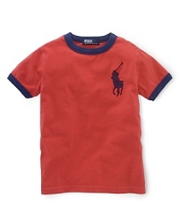 A cotton jersey tee is updated with Big Pony embroidery for a heritage finish. A cotton jersey tee is updated with Big Pony embroidery for a heritage finish.
