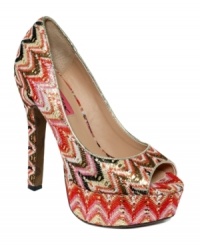 The crazy colorful patterns on Betsey Johnson's Sashh pumps will make these pretty platforms an instant hit. The crazy colorful patterns on Betsey Johnson's Sashh pumps will make these pretty platforms an instant hit.