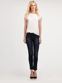 Mid-rise denim in a dangerously dark wash, cropped just above the ankle for a chic fit. THE FITMedium rise, about 8Inseam, about 29THE DETAILSButton closureZip flyFive-pocket style98% cotton/2% polyurethaneMachine washMade in USA of imported fabricModel shown is 5'11 (178cm) wearing US size 4. Mid-rise denim in a dangerously dark wash, cropped just above the ankle for a chic fit. THE FITMedium rise, about 8Inseam, about 29THE DETAILSButton closureZip flyFive-pocket style98% cotton/2% polyurethaneMachine washMade in USA of imported fabricModel shown is 5'11 (178cm) wearing US size 4.