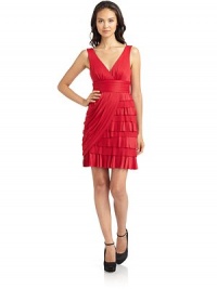 THE LOOKDouble V-neckPleated waistbandAsymmetric draped detail with accordion pleating on skirt Back zip closureTHE FITAbout 30 from shoulder to hemTHE MATERIALBody: acetate/spandexSecond fabric: polyesterFully linedCARE & ORIGINDry cleanImportedModel shown is 5'8 (172½cm) wearing US size 4. THE LOOKDouble V-neckPleated waistbandAsymmetric draped detail with accordion pleating on skirt Back zip closureTHE FITAbout 30 from shoulder to hemTHE MATERIALBody: acetate/spandexSecond fabric: polyesterFully linedCARE & ORIGINDry cleanImportedModel shown is 5'8 (172½cm) wearing US size 4.