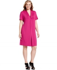 Look simply chic in Calvin Klein's short sleeve plus size dress-- change up your accessories for day to night style! Look simply chic in Calvin Klein's short sleeve plus size dress-- change up your accessories for day to night style!