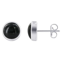 Sterling Silver 8mm Round Shaped Black Onyx Post Back Findings Polish Finished Stud Earrings