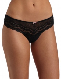Betsey Johnson Women's Eyelet Lace Lo-Rise Wide Side Thong, Raven Black, Large Betsey Johnson Women's Eyelet Lace Lo-Rise Wide Side Thong, Raven Black, Large