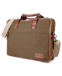 Keep your hectic life in order with the help of Tommy Hilfiger's sleek canvas briefcase, featuring all the pockets and compartments for your organizational needs. Keep your hectic life in order with the help of Tommy Hilfiger's sleek canvas briefcase, featuring all the pockets and compartments for your organizational needs.