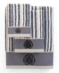 Sweet serenity. Offering a romantic and elegant composition for your bath space, this Aquarelle Embroidery washcloth features beautiful stripes in sophisticated hues. Embellished with subtle embroidery along the hem. Sweet serenity. Offering a romantic and elegant composition for your bath space, this Aquarelle Embroidery washcloth features beautiful stripes in sophisticated hues. Embellished with subtle embroidery along the hem.