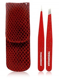 This sparkly petite tweezer set features our famous Slant and Point tweezers in a smaller size, each with our signature, perfectly aligned hand-filed tips. Tweezers are festively adorned in dazzling red glitterMatched with a fashionable leather snake skin case in festive holiday redPerfectly-sized for purse and travel and a great gift ideaImported