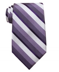 A clean classic stripe gives this Perry Ellis tie instant presence in your wardrobe. A clean classic stripe gives this Perry Ellis tie instant presence in your wardrobe.