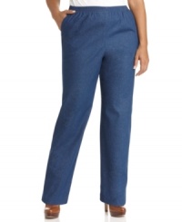 Plus size fashion that combines elements of the chic and the comfortable. These pull-on pants from Alfred Dunner's collection of plus size clothes are crafted from stretch denim--they're an Everyday Value! Plus size fashion that combines elements of the chic and the comfortable. These pull-on pants from Alfred Dunner's collection of plus size clothes are crafted from stretch denim--they're an Everyday Value!