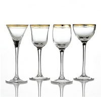 Charter Club Grand Buffet Set of 4 Double Band Gold Cordial Glasses Charter Club Grand Buffet Set of 4 Double Band Gold Cordial Glasses