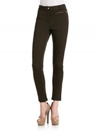 THE LOOKZip-fly with single snap closureBelt loopsDual zippered welt front pocketsTrapunto stitch at kneeTop-stitched detail at back yokeSkinny fitTHE FITRise, about 9½Inseam, about 28THE MATERIAL50% nylon/46% viscose/4% elastaneCARE & ORIGINDry cleanImported THE LOOKZip-fly with single snap closureBelt loopsDual zippered welt front pocketsTrapunto stitch at kneeTop-stitched detail at back yokeSkinny fitTHE FITRise, about 9½Inseam, about 28THE MATERIAL50% nylon/46% viscose/4% elastaneCARE & ORIGINDry cleanImported