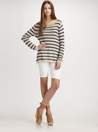 Striped linen boatneck has long dolman sleeves, ribbed trim and an unexpected scoopback. BoatneckLong dolman sleevesRibbed cuffs and hemScoopbackLonger length hits below the hipsLinenDry cleanImportedModel shown is 5'11 (180cm) wearing US size Small. Striped linen boatneck has long dolman sleeves, ribbed trim and an unexpected scoopback. BoatneckLong dolman sleevesRibbed cuffs and hemScoopbackLonger length hits below the hipsLinenDry cleanImportedModel shown is 5'11 (180cm) wearing US size Small.