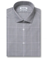 High style on a small scale. This mini-plaid shirt from Calvin Klein is a modern take for your dress collection. High style on a small scale. This mini-plaid shirt from Calvin Klein is a modern take for your dress collection.
