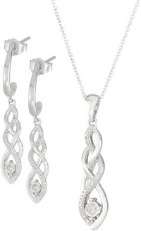 Sterling Silver Diamond Twist Earrings and Pendant Necklace Box Set (1/ 5 cttw, I-J Color, I3 Clarity)