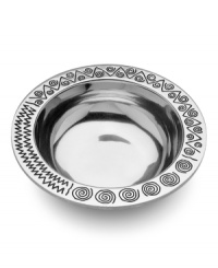 Serve with style! A pattern inspired by the popular music of Jamaica, this bowl from Armetale combines sleek metal with fun, festive design to form a tray that is formal enough to serve at dinner parties but casual and durable enough your everyday festivities. Non-toxic metal keeps hot foods hotter and cold foods colder. Serve with style! A pattern inspired by the popular music of Jamaica, this bowl from Armetale combines sleek metal with fun, festive design to form a tray that is formal enough to serve at dinner parties but casual and durable enough your everyday festivities. Non-toxic metal keeps hot foods hotter and cold foods colder.