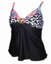 Coco Reef Womens Plus Size Tankini Swimsuit Top 40-46 C DD Black Geo Floral