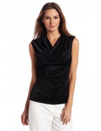 Jones New York Women's Sleeveless Drape Neck Top, Black, Medium