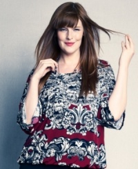 Punch up your neutral bottoms with Alfani's three-quarter-sleeve plus size top, featuring a vivid print-- dress it up with trousers or down with denim. (Clearance) Punch up your neutral bottoms with Alfani's three-quarter-sleeve plus size top, featuring a vivid print-- dress it up with trousers or down with denim. (Clearance)