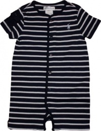 Ralph Lauren Layette Boy's Striped Button Front Shortall (6 Month, Navy) Ralph Lauren Layette Boy's Striped Button Front Shortall (6 Month, Navy)