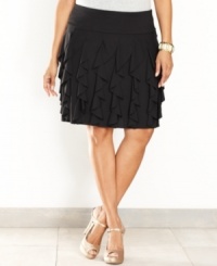 INC's ruffled plus size skirt adds a feminine splash to any ensemble. Pair it with a tee to keep it simple, or make it really modern with a cropped sweater! (Clearance) INC's ruffled plus size skirt adds a feminine splash to any ensemble. Pair it with a tee to keep it simple, or make it really modern with a cropped sweater! (Clearance)