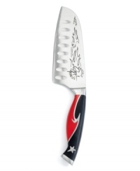 All the precision, all the power and all the personality of your favorite chef, Guy Fieri, comes to life in this professional forged knife. Made of high carbon German stainless steel and heat treated for incredible edge, this ergonomically designed santoku puts strength and balance in the palm of your hand. 5-year warranty. All the precision, all the power and all the personality of your favorite chef, Guy Fieri, comes to life in this professional forged knife. Made of high carbon German stainless steel and heat treated for incredible edge, this ergonomically designed santoku puts strength and balance in the palm of your hand. 5-year warranty.