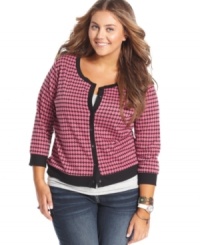 Look pretty in polka-dots with American Rag's three-quarter-sleeve plus size cardigan! Look pretty in polka-dots with American Rag's three-quarter-sleeve plus size cardigan!