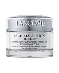 Triple Anti-Wrinkle Power! Boost Collagen, Hyaluronic Acid and Elastin. Reduce the Appearance of Wrinkles in Just One Hour!¹ NEW: High Résolution Refill-3X™ Triple Action Renewal Anti-Wrinkle Cream For the first time from Lancôme, an exclusive Refill-3X complex helps boost the synthesis of the three natural skin fillers – collagen, hyaluronic acid and elastin.2 Visible anti-wrinkle results:³ - Immediately, more than 81% of women see significantly softer, smoother skin. - In 4 weeks, wrinkles appear significantly reduced. 94% of women find their skin to be more hydrated, revealing a youthfully plumped appearance. Triple Anti-Wrinkle Power! Boost Collagen, Hyaluronic Acid and Elastin. Reduce the Appearance of Wrinkles in Just One Hour!¹ NEW: High Résolution Refill-3X™ Triple Action Renewal Anti-Wrinkle Cream For the first time from Lancôme, an exclusive Refill-3X complex helps boost the synthesis of the three natural skin fillers – collagen, hyaluronic acid and elastin.2 Visible anti-wrinkle results:³ - Immediately, more than 81% of women see significantly softer, smoother skin. - In 4 weeks, wrinkles appear significantly reduced. 94% of women find their skin to be more hydrated, revealing a youthfully plumped appearance.