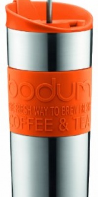 Bodum Double-Wall Stainless Steel Travel Coffee and Tea Press with Bonus Lid, 0.45L, 16oz, Orange Bodum Double-Wall Stainless Steel Travel Coffee and Tea Press with Bonus Lid, 0.45L, 16oz, Orange