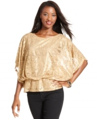 The blouson fit softens the bold metallic lace of Style&co.'s peplum top. Balance out the look with a fitted skirt or skinny pants. The blouson fit softens the bold metallic lace of Style&co.'s peplum top. Balance out the look with a fitted skirt or skinny pants.