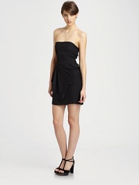 A sexy strapless silhouette in soft woven voile, updated with an angular front draped panel and gathered back.StraplessConcealed back zip closureDraped asymmetrical front panelGathered backAbout 13 from natural waist63% rayon/37% polyesterDry cleanImportedModel shown is 5'10 (177cm) wearing US size 4. A sexy strapless silhouette in soft woven voile, updated with an angular front draped panel and gathered back.StraplessConcealed back zip closureDraped asymmetrical front panelGathered backAbout 13 from natural waist63% rayon/37% polyesterDry cleanImportedModel shown is 5'10 (177cm) wearing US size 4.