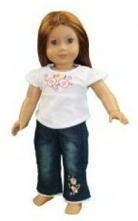 Doll Clothes for American Girl Dolls: 2 Piece Hanging Out Flower Jeans and Shirt Outfit - Dress Along Dolly (Includes Pair of Flower Jeans and Matching Flower Shirt) Doll Clothes for American Girl Dolls: 2 Piece Hanging Out Flower Jeans and Shirt Outfit - Dress Along Dolly (Includes Pair of Flower Jeans and Matching Flower Shirt)
