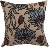 Pillow Perfect Spa Flocked Floral Decorative Square Toss Pillow, 16-1/2-Inch, Brown/Blue