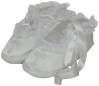 Lauren Madison Baby girl Christening Baptism Special occasion Infant Satin Shoes With Embroidered Cross On The Toe Lauren Madison Baby girl Christening Baptism Special occasion Infant Satin Shoes With Embroidered Cross On The Toe