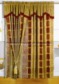 Maroon Jewel Patchwork Curtain Set w/ Valance Maroon Jewel Patchwork Curtain Set w/ Valance