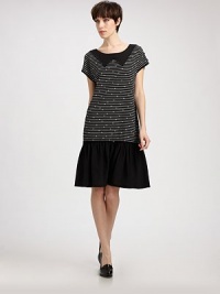 A knit bodice in a graphic pattern, finished with a solid skirt and a matching trompe l'oeil collar appliqué.Jewel necklineTrompe l'oeil collar appliquéSplit shoulders with button closuresCap sleevesDrop waistGathered skirtAbout 25 from natural waist92% viscose/8% cottonDry cleanMade in Italy of imported fabricModel shown is 5'10 (177cm) wearing US size 4. A knit bodice in a graphic pattern, finished with a solid skirt and a matching trompe l'oeil collar appliqué.Jewel necklineTrompe l'oeil collar appliquéSplit shoulders with button closuresCap sleevesDrop waistGathered skirtAbout 25 from natural waist92% viscose/8% cottonDry cleanMade in Italy of imported fabricModel shown is 5'10 (177cm) wearing US size 4.