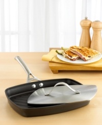 Start yourself on the road to some serious sandwich making. The hard anodized exterior and nonstick interior are made for perfect performance, while raised ridges on the bottom not only facilitate low-fat cooking, but create authentic grill marks for a professional look. Lifetime warranty. Start yourself on the road to some serious sandwich making. The hard anodized exterior and nonstick interior are made for perfect performance, while raised ridges on the bottom not only facilitate low-fat cooking, but create authentic grill marks for a professional look. Lifetime warranty.