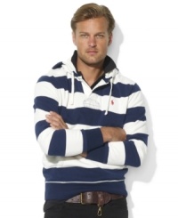 Combining the preppy heritage of a rugby with the comfort of a hoodie, this relaxed-fitting pullover blends the best of both worlds in an ultra-soft fleece construction. Combining the preppy heritage of a rugby with the comfort of a hoodie, this relaxed-fitting pullover blends the best of both worlds in an ultra-soft fleece construction.