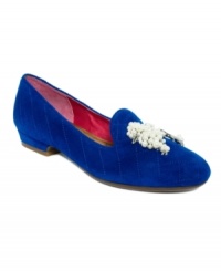 Decked out in supreme luxury. Issac Mizrahi's Ameya tuxedo flats feature a suede upper and a fancy embellishment on the toe. Decked out in supreme luxury. Issac Mizrahi's Ameya tuxedo flats feature a suede upper and a fancy embellishment on the toe.