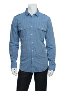 American Rag Men's Light Blue Vertical Striped Button Down Shirt