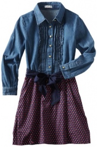 KC Parker Girls 7-16 Chambray With Sateen Dress, Blue Dot Print, 10