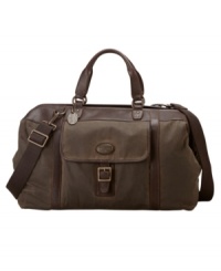 Look the part without owning one. The refined rugged look of this duffle bag from Fossil will give the impression you are traveling to and from your wilderness estate in style. Look the part without owning one. The refined rugged look of this duffle bag from Fossil will give the impression you are traveling to and from your wilderness estate in style.
