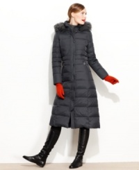 Long and luxuriously trimmed with faux fur, DKNY's puffer coat gives you insulation from the cold with maximum style! Long and luxuriously trimmed with faux fur, DKNY's puffer coat gives you insulation from the cold with maximum style!
